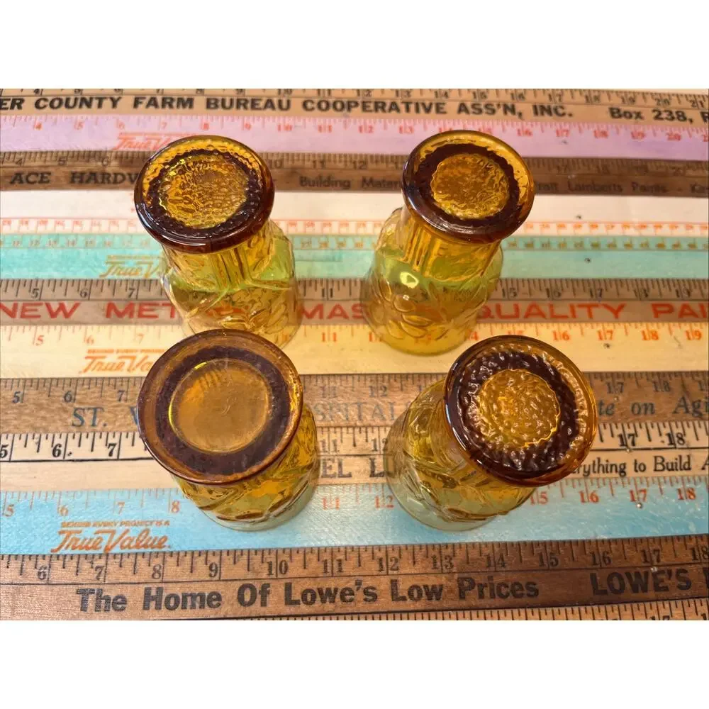 Vintage Libbey Amber Brown Country Garden Daisy Juice Glasses Tumblers Set Of 4